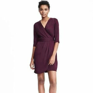 Banana Republic Ruched Crossover Dress,‎ 3/4 Sleeves, Wine Burgundy Red, 10 Tall